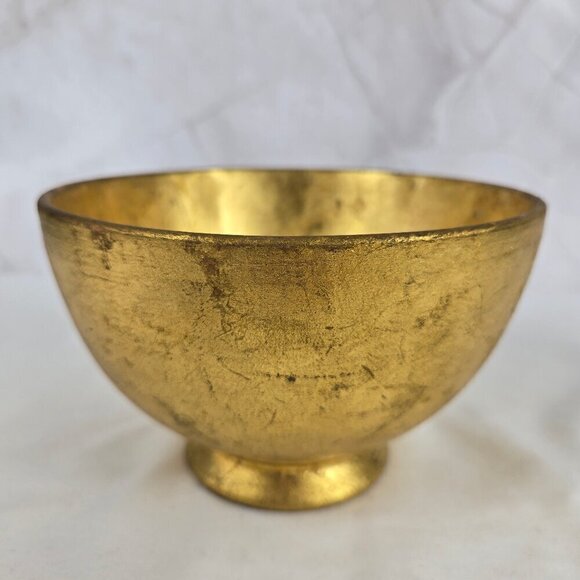 Ellec BRL Handmade Pottery Bowl Distressed Gold Glaze Made in Italy Vintage - Picture 2 of 10